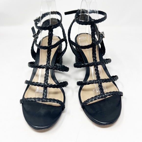 SCHUTZ ROSALIA BLACK BRAIDED STRAPPY BLOCK HEEL SANDALS WOMENS SZ 10 - Picture 3 of 7